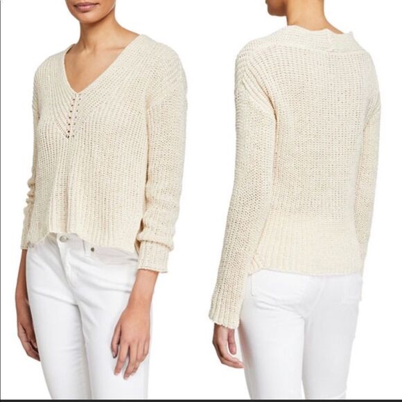 Eileen Fisher Sweaters - EILEEN FISHER V-Neck, Long-Sleeve, Textured, Cotton/Linen sweater; large, NWT